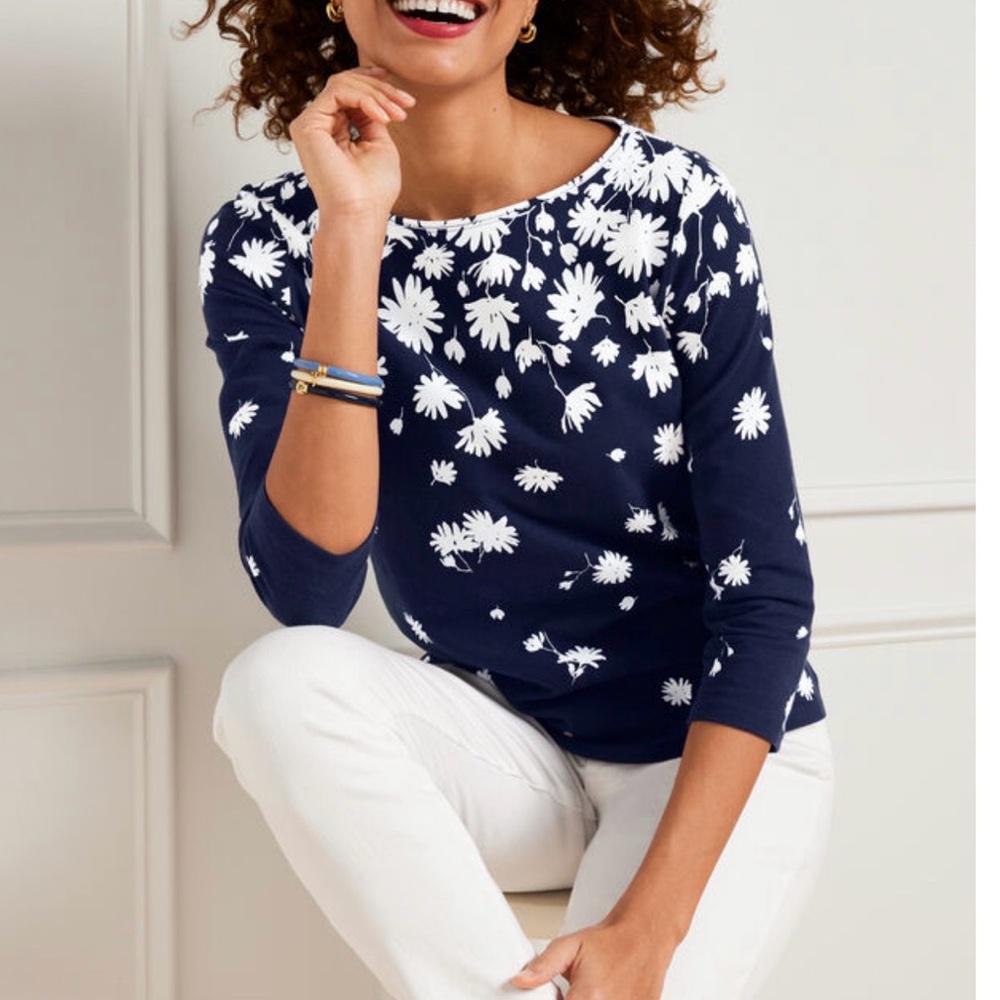 TALBOT’S PIMA BATEAU NECK TEE - TUMBLING DAISIES Size Plus X - NWT